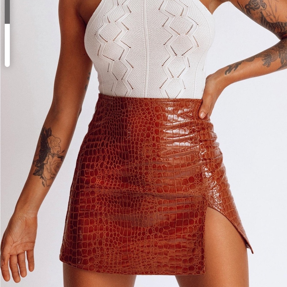 NWT Princess Polly Wren Brown Crocodile Mini Skirt SOLD OUT